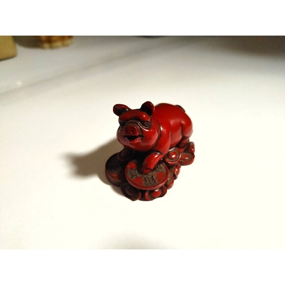 Cinnabar Red Pig Boar Figurine Chinese Horoscope Feng Shui Zodiac Luck Fortune - Picture 2 of 7